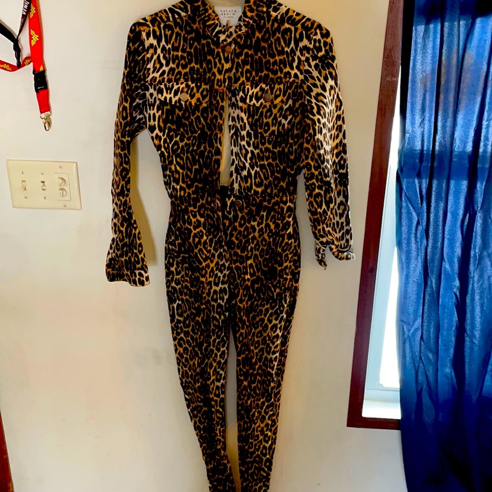 Cheetah print Jean jumpsuit